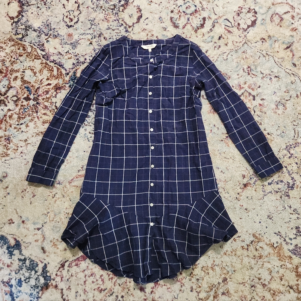 People Tree UK 100% Cotton Collarless Plaid Dress with Tier Size UK 12  / US 8